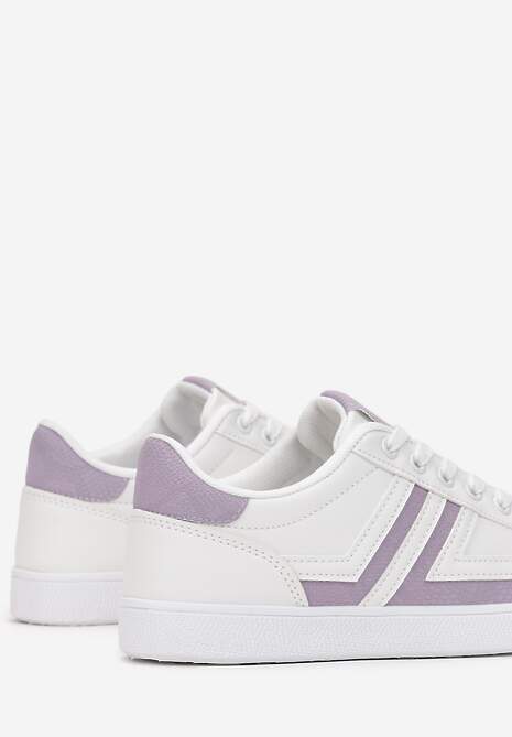 Biało-Fioletowe Sznurowane Sneakersy na Płaskiej Podeszwie z Kolorowymi Wstawkami Karera