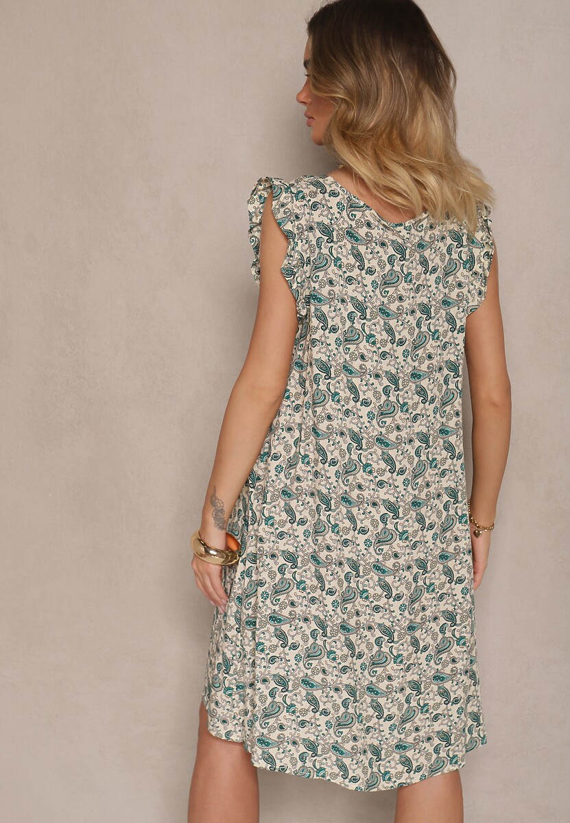 Zielona Sukienka z Bawełny o Rozkloszowanym Kroju w Print Paisley Islio