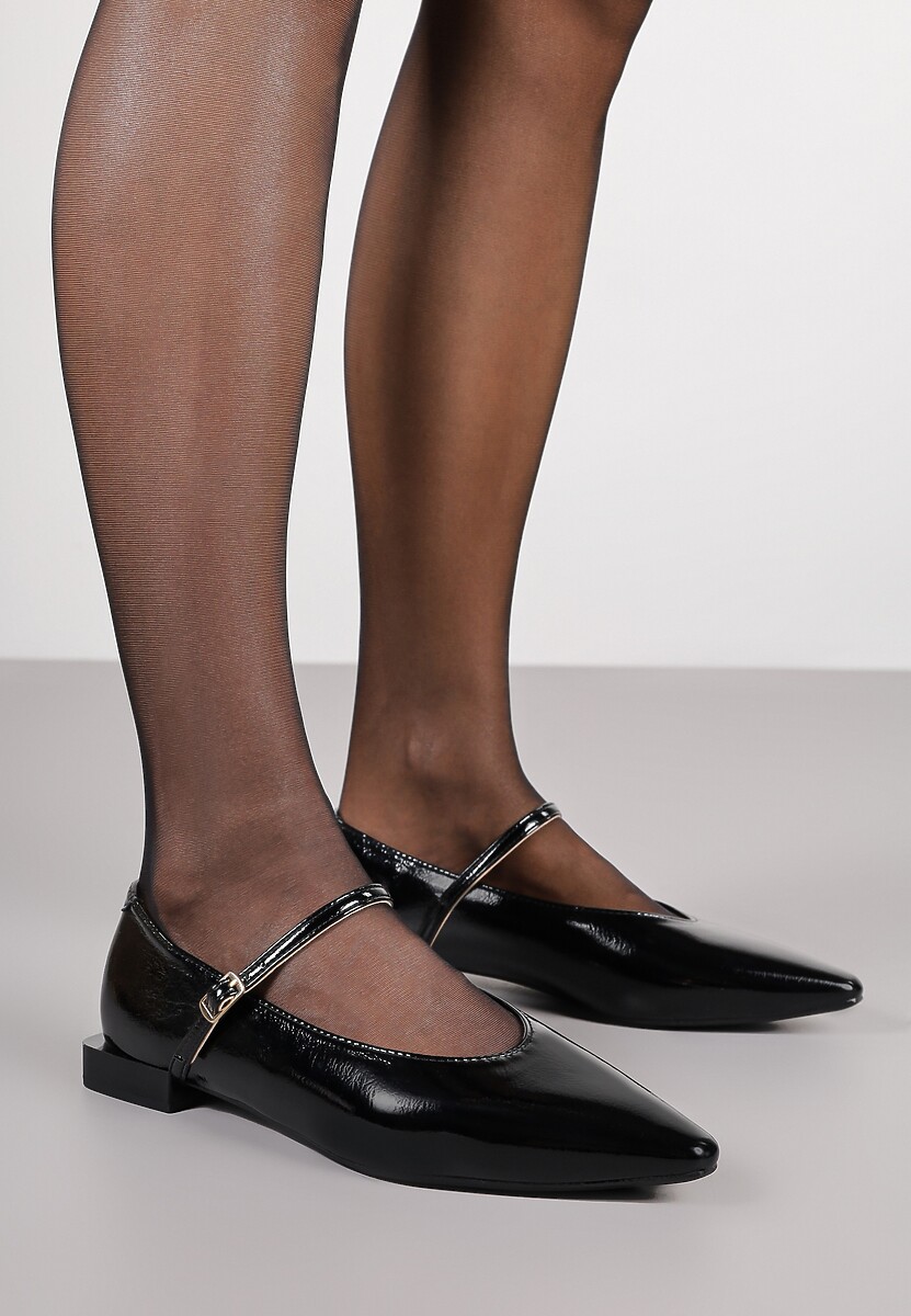 Czarne Balerinki Mary Jane Vices z Geometrycznym Obcasem i Skórzaną Wkładką Vermene