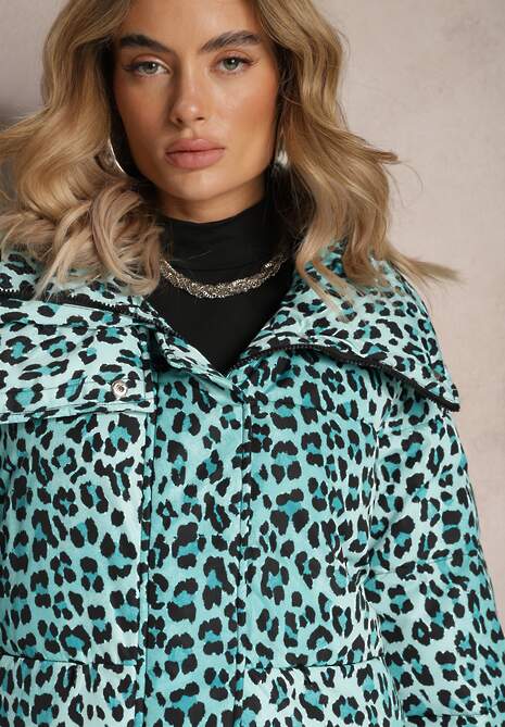 Jasnozielona Kurtka w Cętki z Pikowaniem i Kołnierzem Gelasa