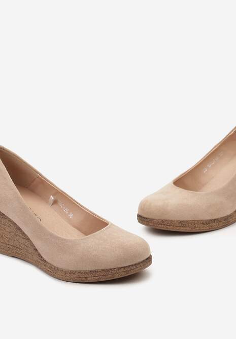 Beżowe Czółenka Vices na Koturnie z Błyszczącej Plecionki ze Skórzaną Wkładką Utruste