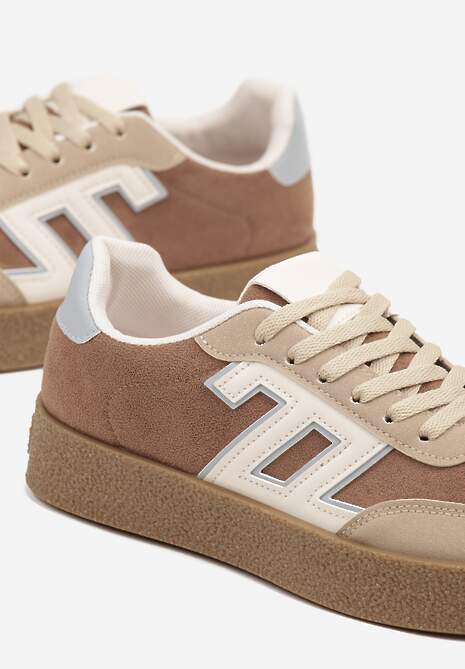 Brązowo-Beżowe Sneakersy Ozdobione Geometrycznym Motywem Lanelise