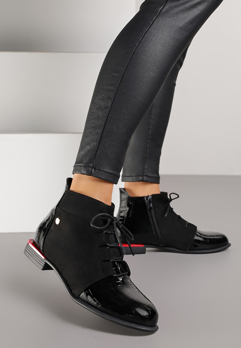 Brązowe Botki Lakierowane Vices Ozdobione Tłoczeniem Uzvila