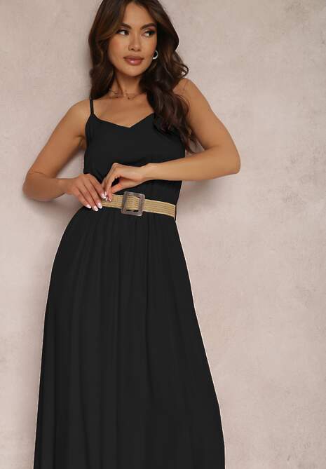 Czarna Sukienka z Paskiem Auxonia