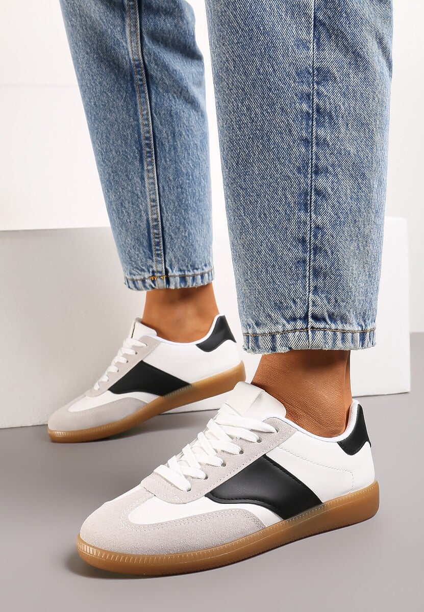 Biało-Czarne Sneakersy Tenisówki z Klasycznym Sznurowaniem Norio
