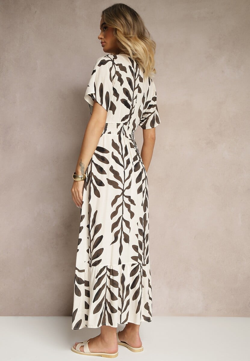 Czarna Wiskozowa Sukienka z Motywem Liści Verilin