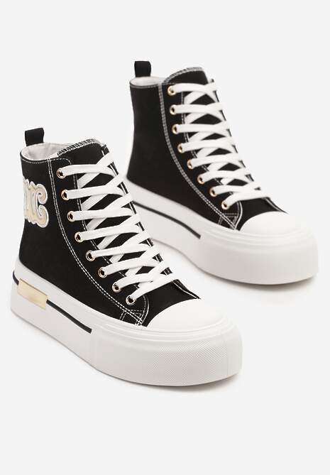Czarne Trampki na Platformie z Wysoką Cholewką i Naszywką Nurissea