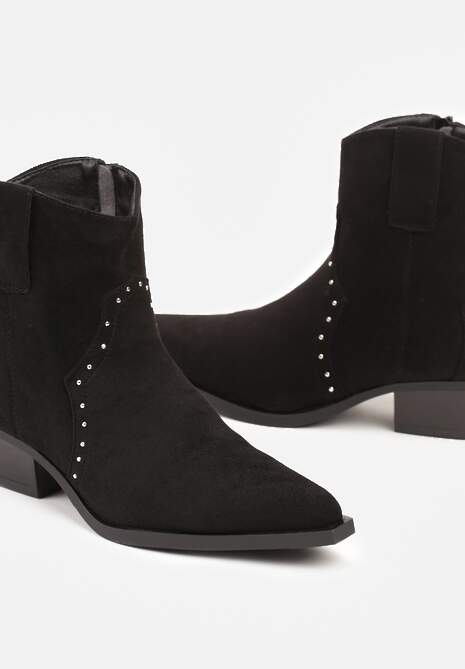 Czarne Botki w stylu Kowbojek z Ekozamszu i Szpiczastym Noskiem Nevelara