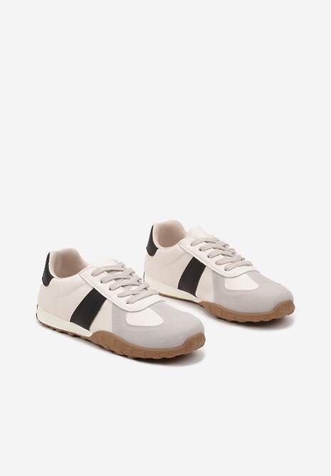 Beżowo-Czarne Sneakersy Ozdobione Paskami Ilanlin