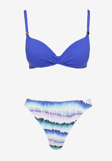 Niebieskie Bikini Majtki Figi Ozdobione Nadrukiem i Biustonosz Natinalia