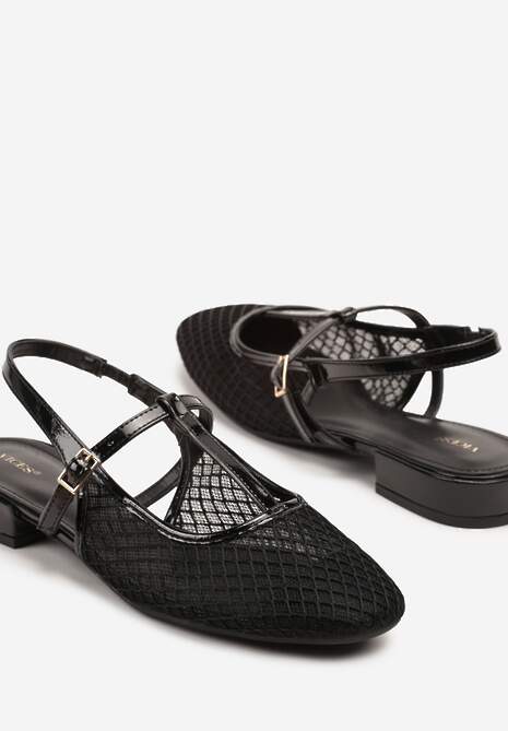 Czarne Sandały Vices Lakierowane Slingback z Siateczkową Cholewką Mairelite