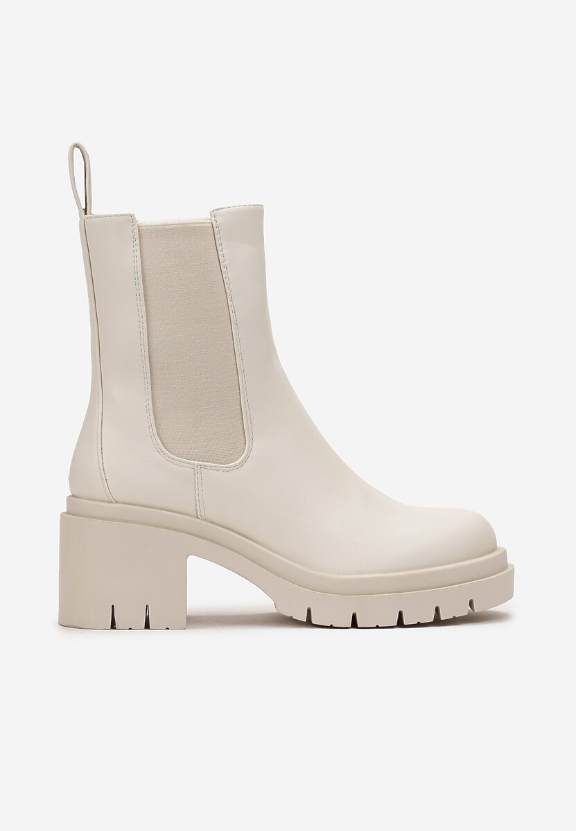 Beżowe Botki w Stylu Wsuwanych Sztybletów Chunky Alitune