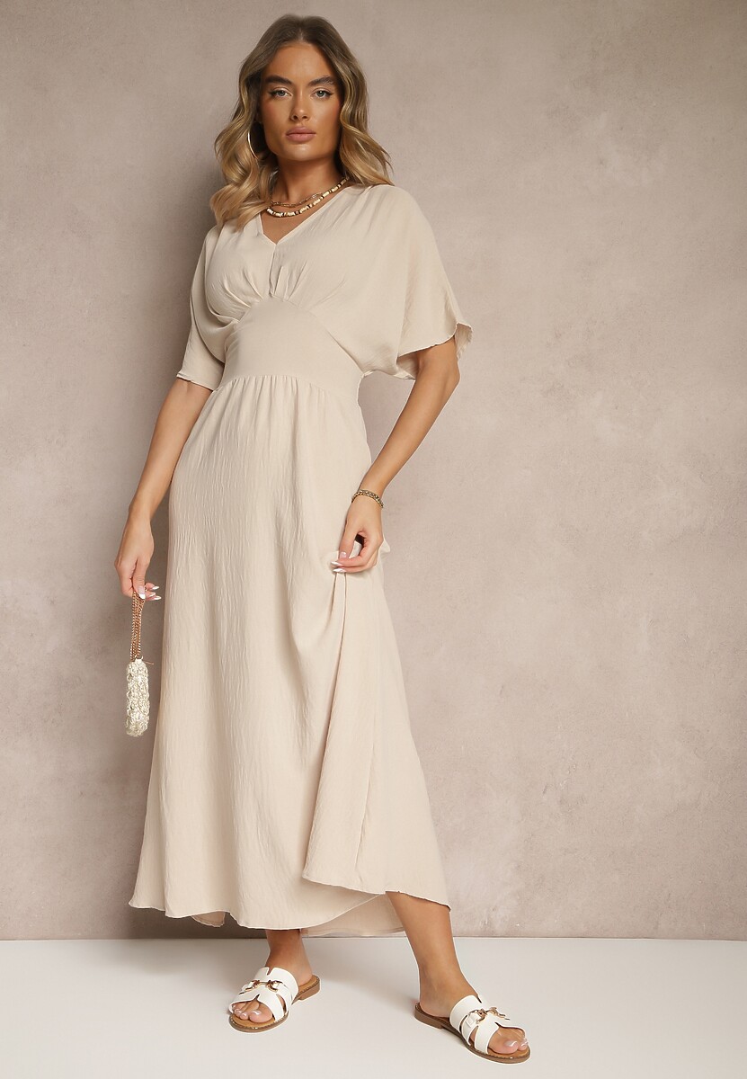 Biała Sukienka o Rozkloszowanym Kroju z Gumką w Talii Iffine