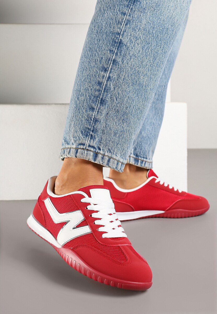 Czerwone Sneakersy Typu Klasyczne Tenisówki Zdobione Przeszyciami Elanioria