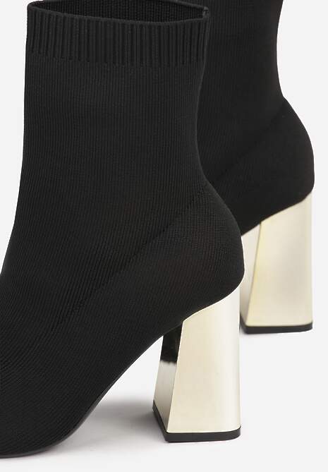 Czarno-Złote Skarpetkowe Botki VICES na Słupku w Eleganckim Stylu Rarana