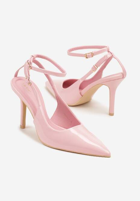 Różowe Sandały Lakierowane Vices na Szpilce Typu Slingback Dolenita