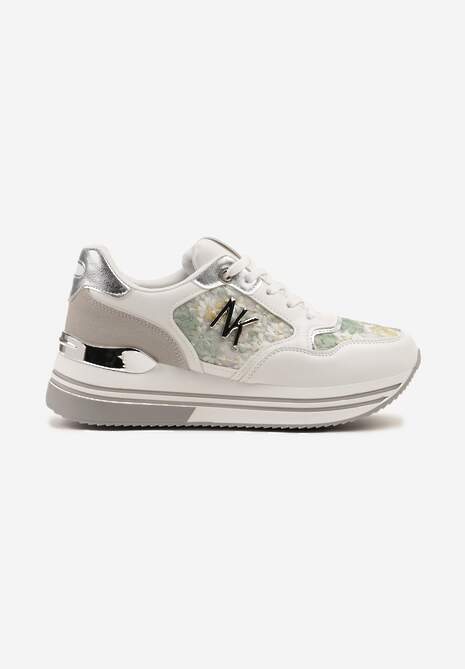 Biało-Zielone Sneakersy Ozdobione Metalicznymi Literami Divlirra