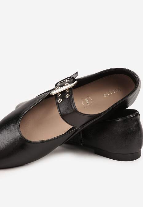 Czarne Balerinki Vices w Stylu Mary Jane ze Skórzaną Wkładką Rilaneia
