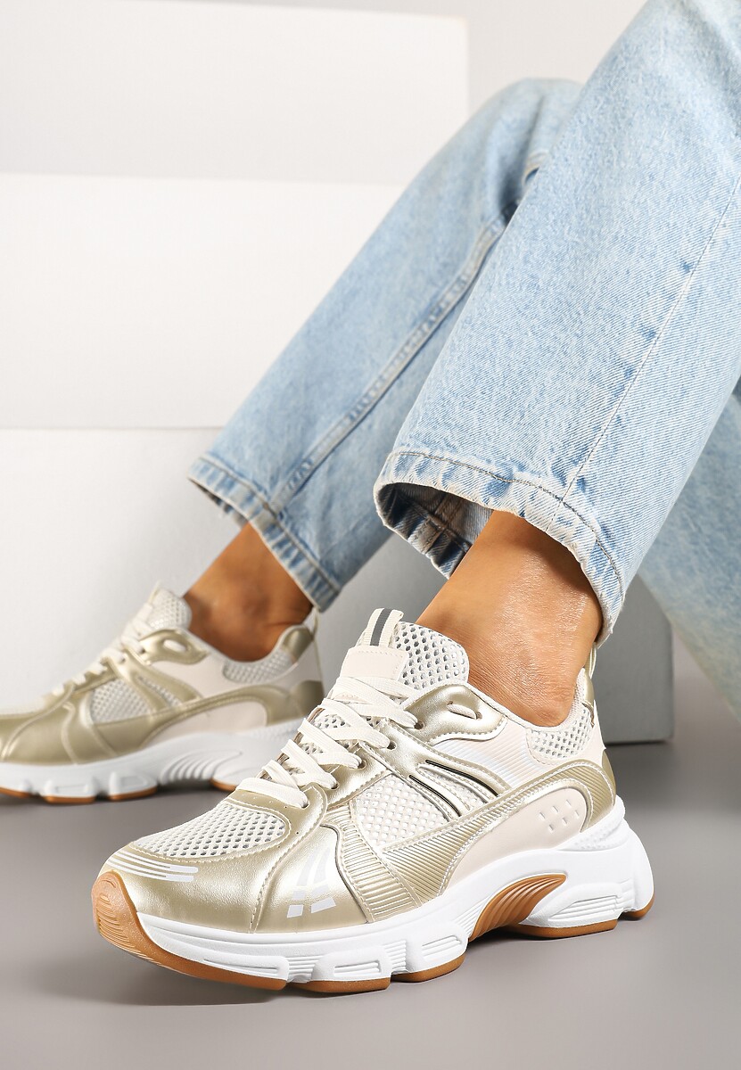 Beżowe Streetwearowe Sneakersy ze Wstawkami z Siateczki Deylisse