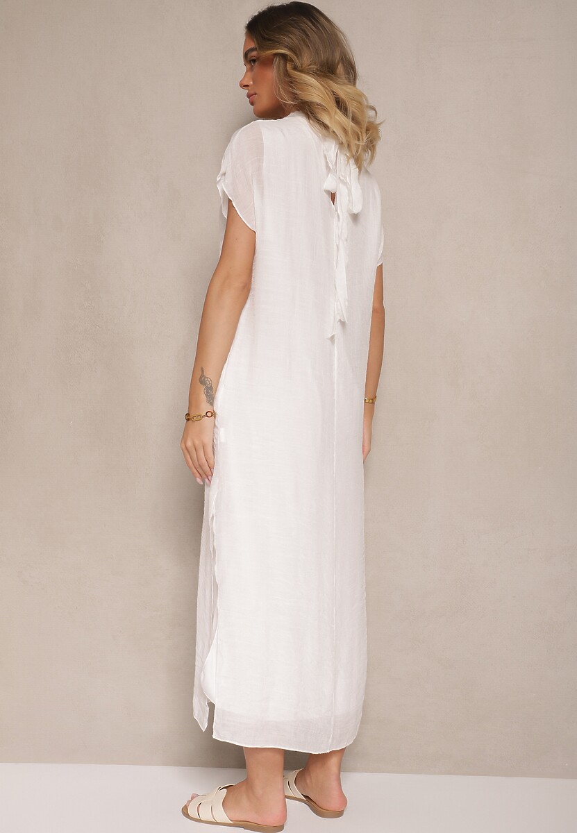 Biała Sukienka o Pudełkowym Kroju z Wiązaniem Napalea