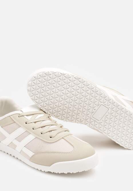 Beżowe Sneakersy na Płaskiej Podeszwie z Geometrycznym Wzorem Rivmi