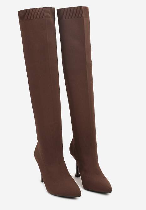 Brązowe Kozaki na Szpilce Vices z Elastyczną Cholewką Nulicella
