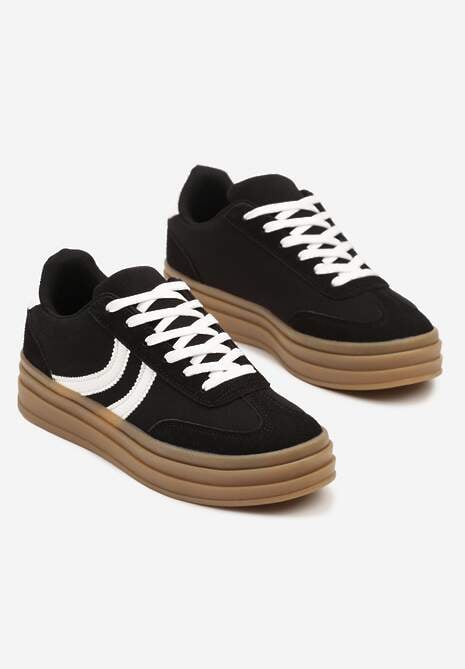 Czarne Sneakersy Typu Kultowe Tenisówki na Grubej Podeszwie z Tłoczeniem Lisanitea