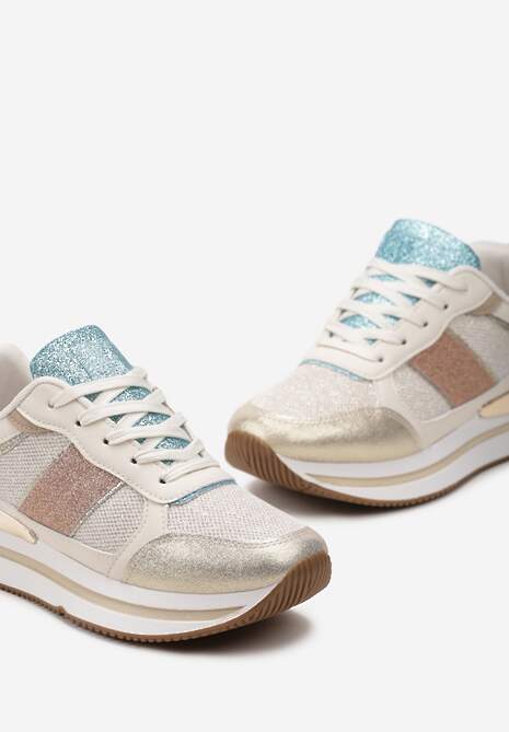 Złote Sneakersy Ozdobione Brokatem i Kolorowymi Wstawkami Veradis