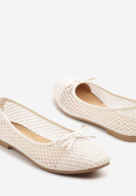 Beżowe Siateczkowe Balerinki z Ozdobną Kokardką Nairisola
