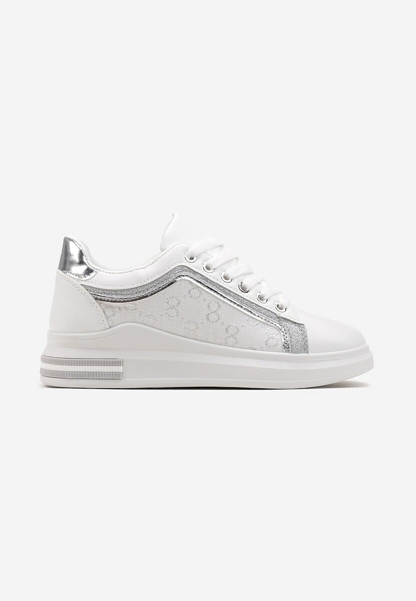 Białe Sneakersy z Brokatem i Metaliczną Wstawką Selien