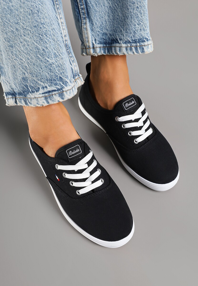 Czarne Klasyczne Tenisówki Vices ze Sznurowaną Cholewką Telisara