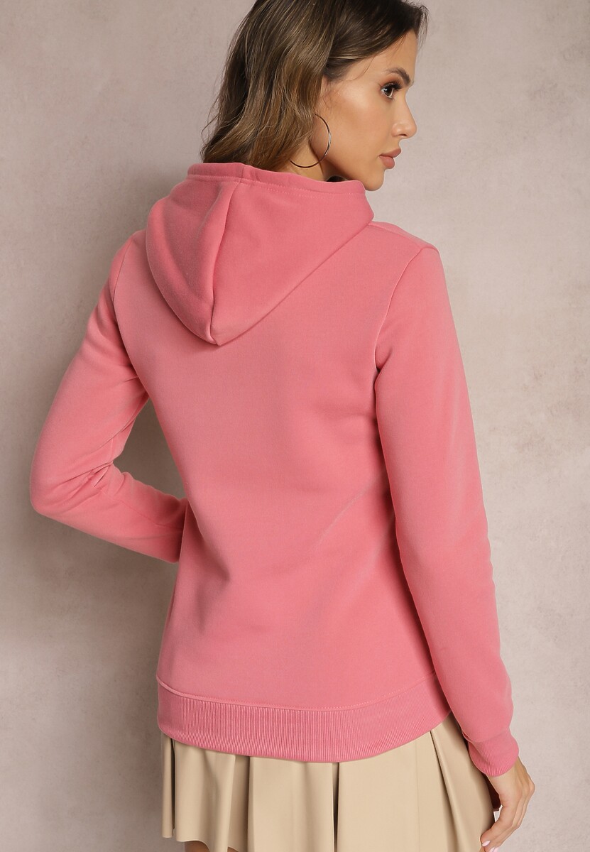 Różowa Ocieplana Bluza z Ozdobnym Nadrukiem i Kapturem Hitee