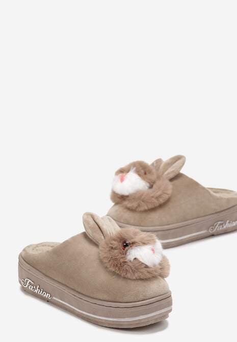 Ciemnobeżowe Kapcie na Grubej Podeszwie Pisces