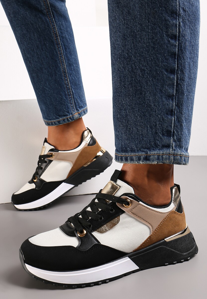 Czarne Sneakersy z Błyszczącymi Wstawkami Resata