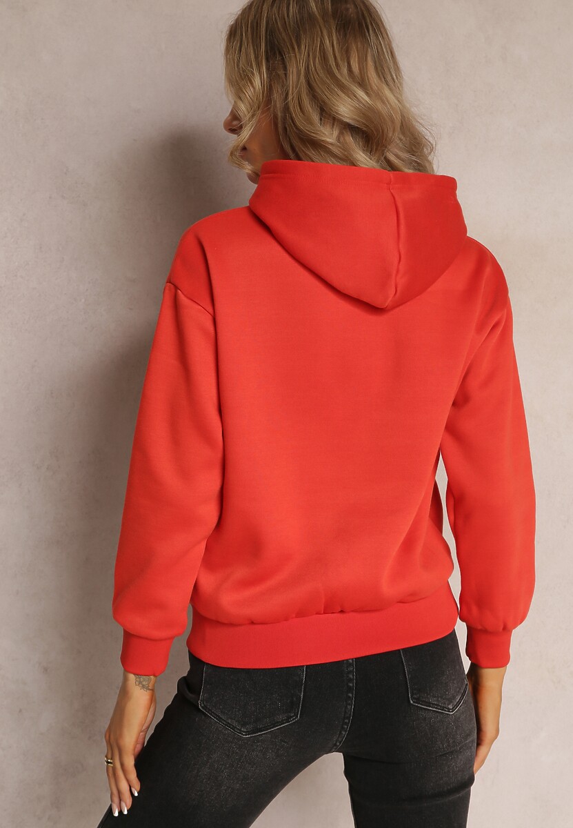 Pomarańczowa Ocieplona Bluza Kangurka z Nadrukiem Pralle