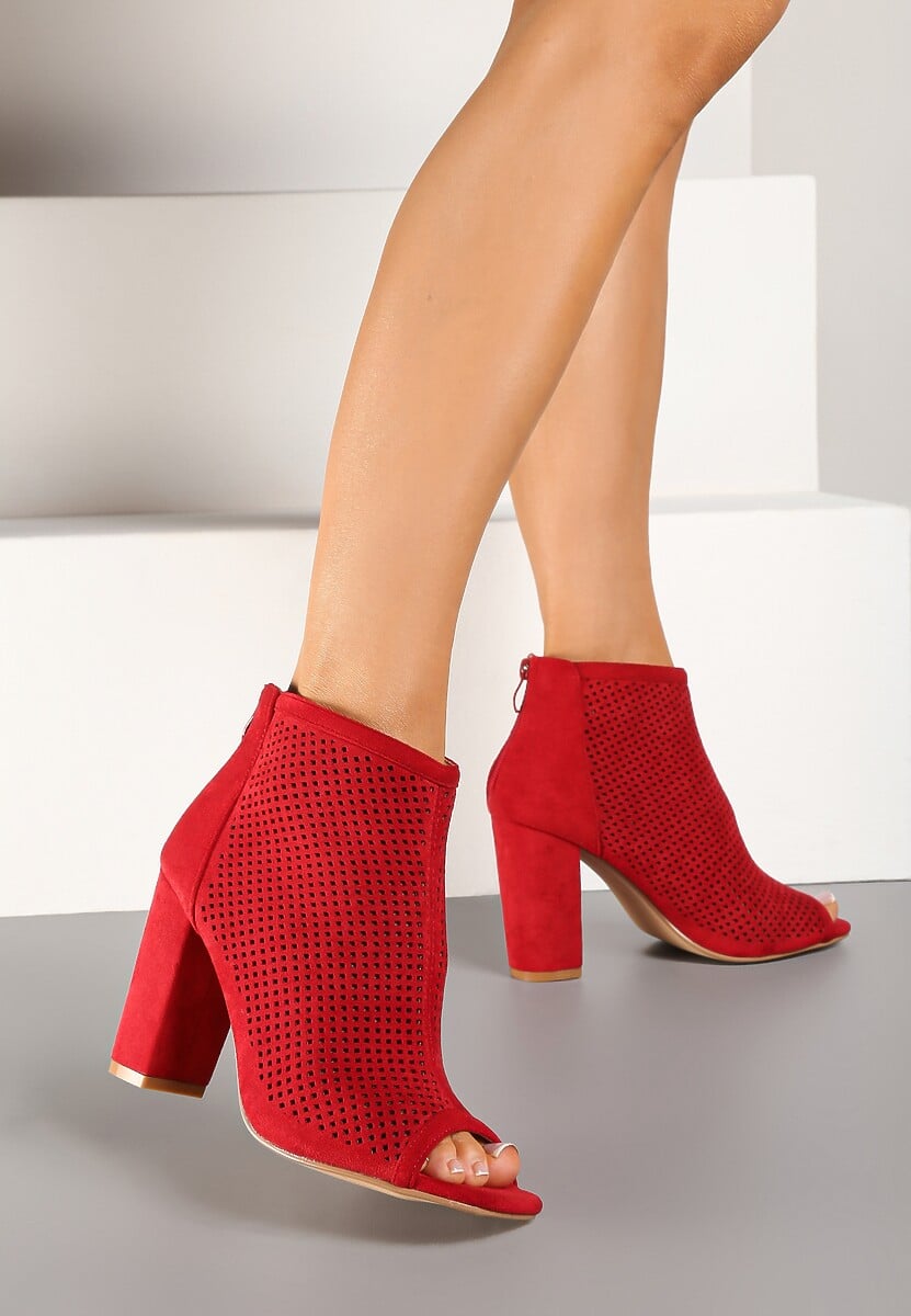 Różowe Sandały Vices na Słupku z Ażurową Cholewką i Odkrytymi Noskami Uliri