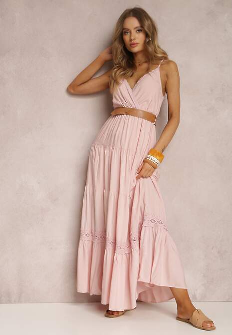 Różowa Sukienka z Paskiem Asoonice