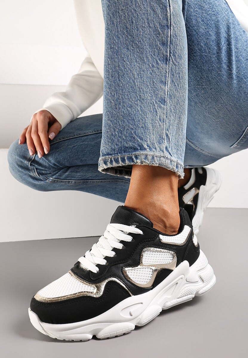 Czarne Sneakersy przed Kostkę na Grubej Podeszwie Lefia