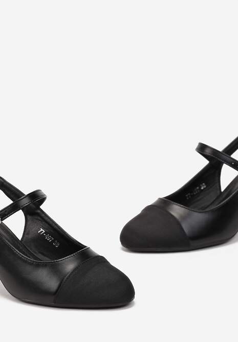 Czarne Czółenka na Obcasie z Dekoracyjnym Noskiem Sanae