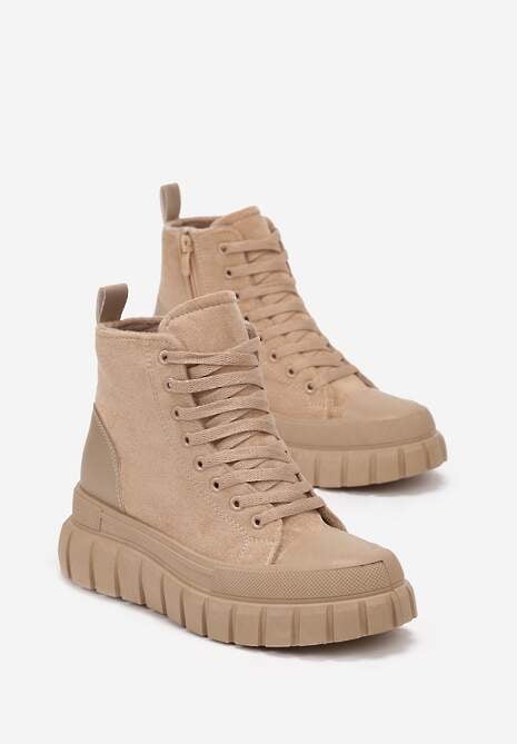 Ciemnobeżowe Botki za Kostkę na Platformie Viuan