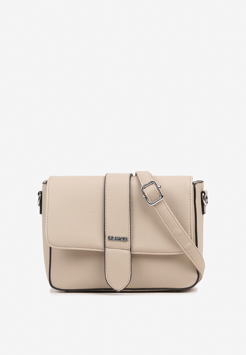 Ciemnobeżowa Torebka Typu Listonoszka z Klapą Zdobiona Aplikacją Niraline