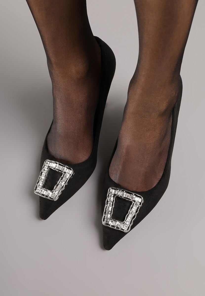 Czarne Szpilki Ozdobione Klamrą z Cyrkoniami Lalabria