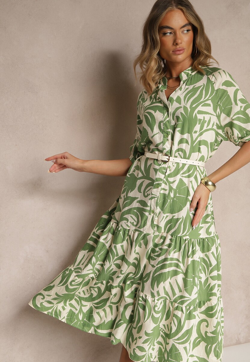 Czarna Rozkloszowana Sukienka z Wiskozy Ozdobiona Falbaną Filesenia