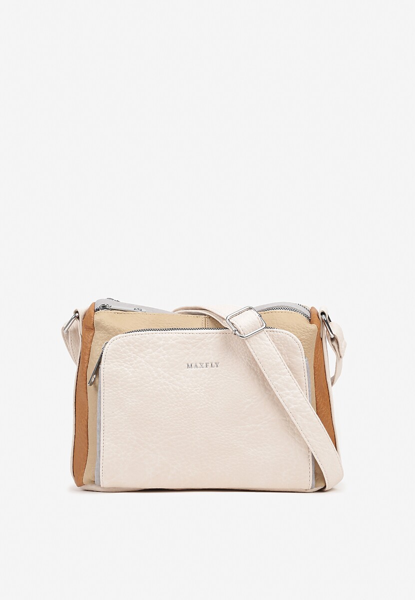 Beżowa Torebka Listonoszka Zdobiona Kontrastującymi Wstawkami Kolleila