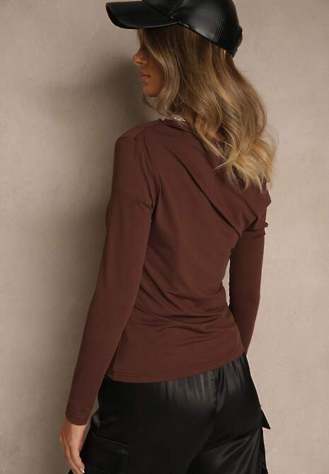 Brązowa Bluzka Longsleeve Vices z Asymetrycznym Dekoltem Fertie