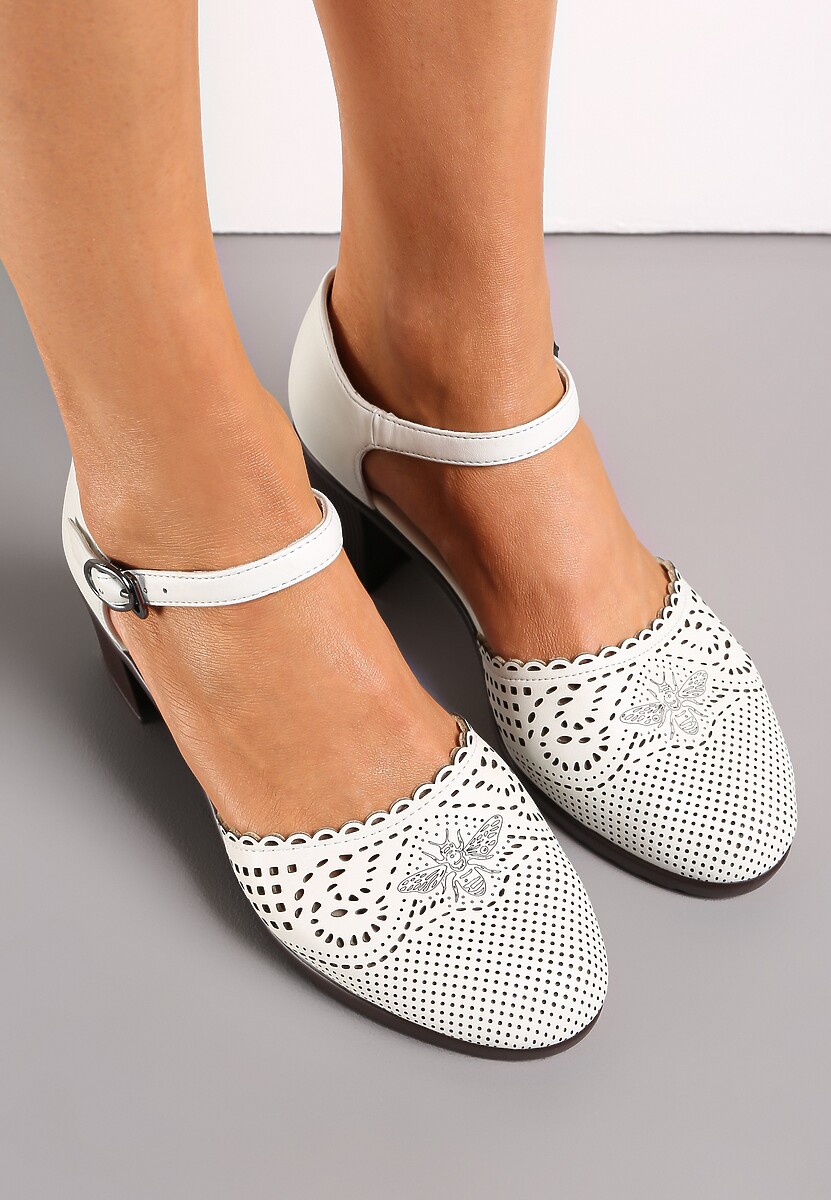 Białe Czółenka na Słupkowym Obcasie ze Skórzaną Wkładką Vimni