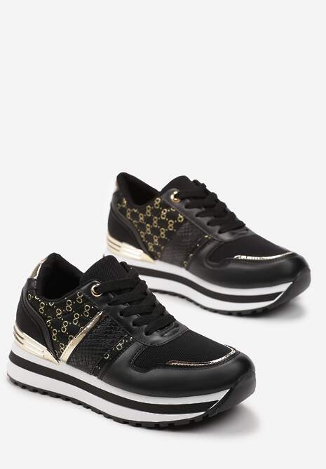 Czarne Sneakersy na Podeszwie z Pianki ze Sznurowaniem i Błyszczącymi Detalami Weline