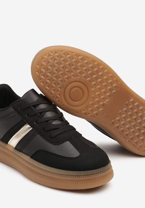 Czarne Sneakersy w Stylu Tenisówek Ozdobione Metaliczną Aplikacją Tihanor