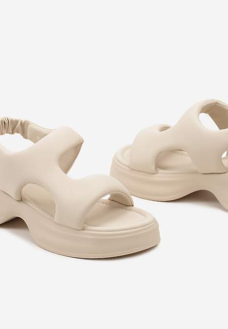 Beżowe Wsuwane Sandały z Imitacji Skóry na Grubej Podeszwie Talarina