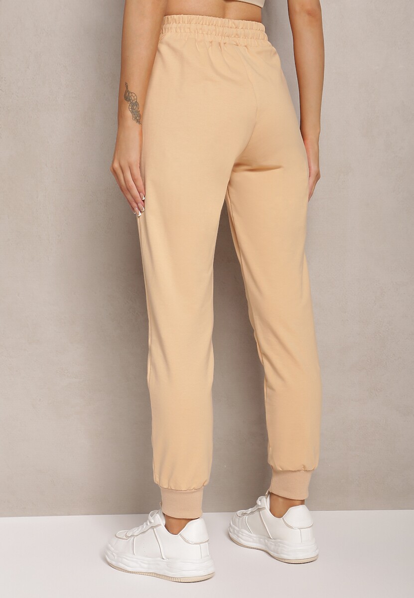 Jasnożółte Dresowe Spodnie Bawełniane Joggery z Kieszeniami na Suwaki Bieitta